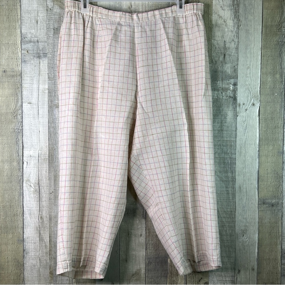 Josephine Chaus Woman Size 3 100% Linen Plaid Capris w/Stretch Waistband